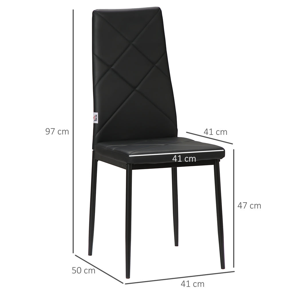 Lot de 4 chaises de salle à manger avec dossier haut, revêtement synthétique et pieds en acier, noir-2