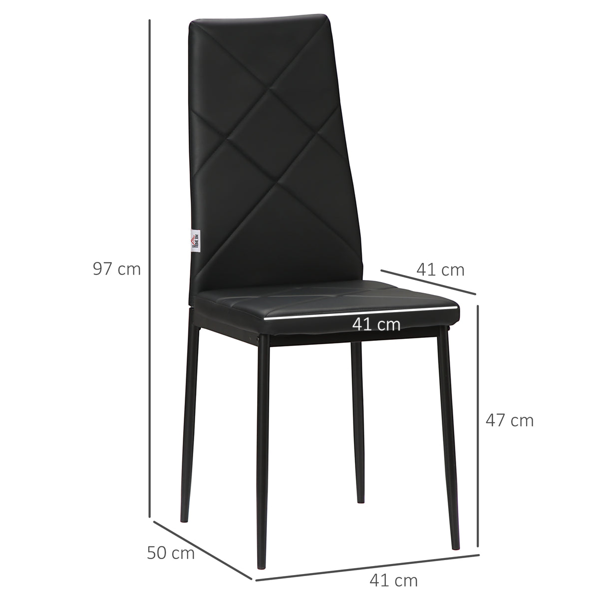 Lot de 4 chaises de salle à manger avec dossier haut, revêtement synthétique et pieds en acier, noir-2