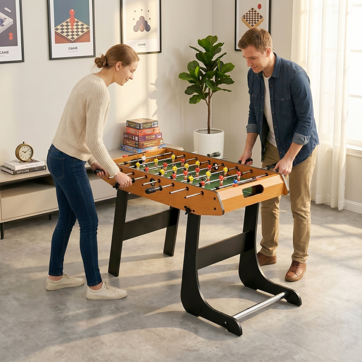 Baby-foot table de Babyfoot pliable dim. 98L x 42l x 62H cm 2 balles fournies MDF marron et noir-1