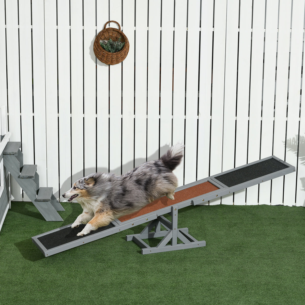 Agility sport pour chien bascule équipement entrainement chien bois sapin pré-huilé feutre bitumé antidérapant gris noir-9