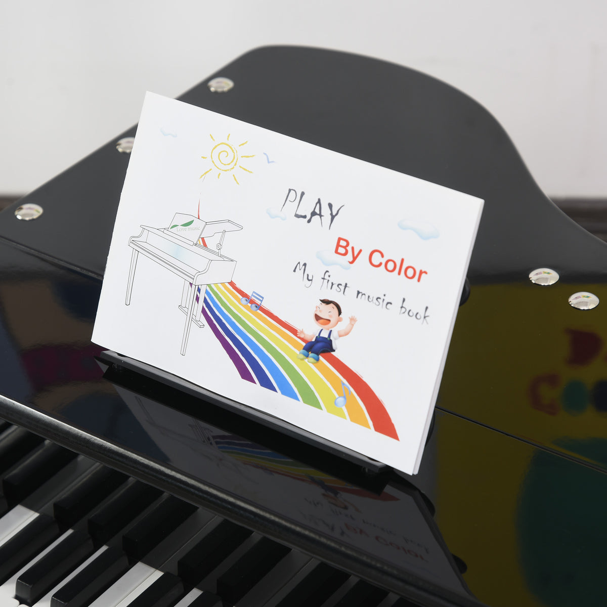 Piano à queue enfant en bois Piano enfant clavier de piano 30 touches - tabouret et pupitre inlus - Instrument de Musique - MDF noir-8