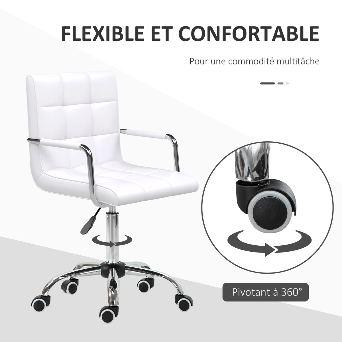 Chaise de bureau fauteuil manager pivotant hauteur réglable revêtement synthétique capitonné blanc-4