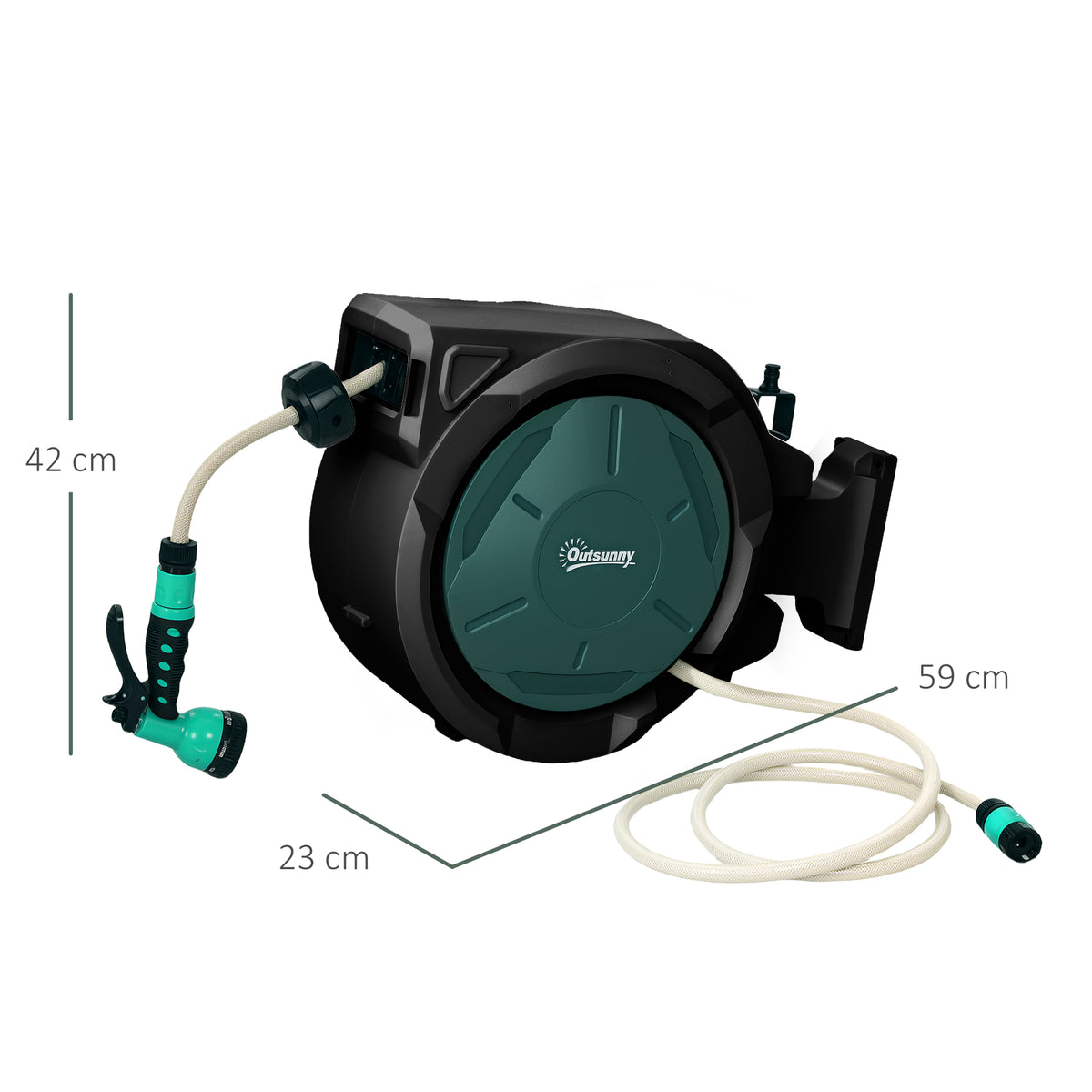 Enrouleur Tuyau Arrosage Mural 30 m x Ø 15 mm Dévidoir Automatique de Tuyaux d'Eau Rétractable Automatique vert-2