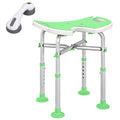 Tabouret de Douche, Hauteur Ajustable 39-51,5 cm, Barre d'Appui à Ventouse, Patins à Ventouse, Vert-0