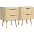 Lot de 2 tables de chevet tables d'appoint 2 tiroirs façades aspect cannage rotin style bohème 40 x 40 x 56 cm naturel-0