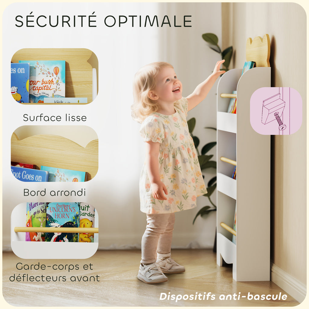 Bibliothèque pour enfant, rangement livre enfant 3 niveaux pour salle de jeux, chambre d'enfant, bois naturel-4