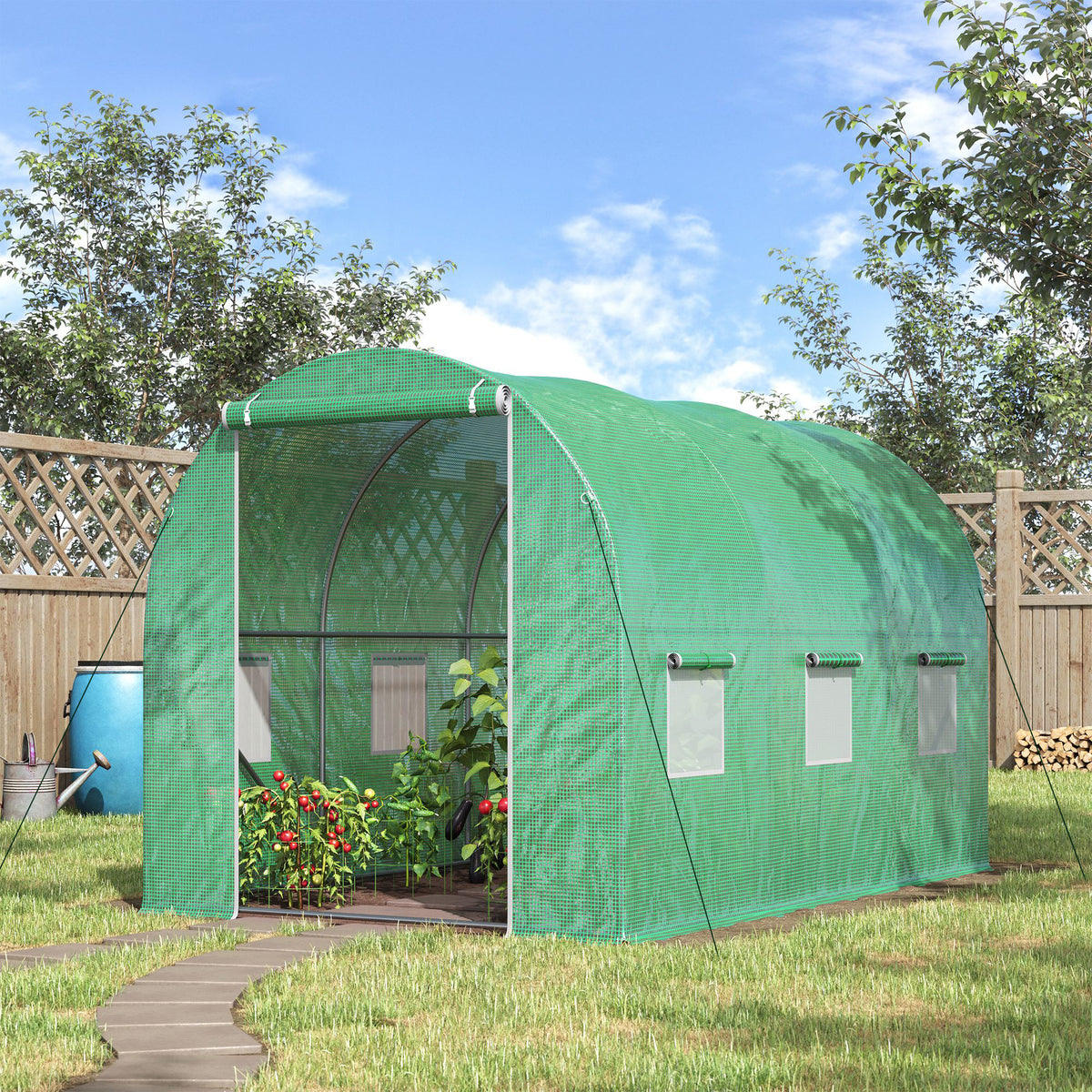 Serre de Jardin Tunnel Surface Sol 6 m² 3L x 2l x 2H m acier Porte zippée 6 fenêtres enroulables Vert-9