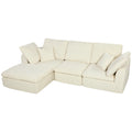 Canapé 3 Places avec Pouf Réversible, Canapé d'Angle Modulable en Chenille 254 cm Moderne, Assise Large, Crème-0
