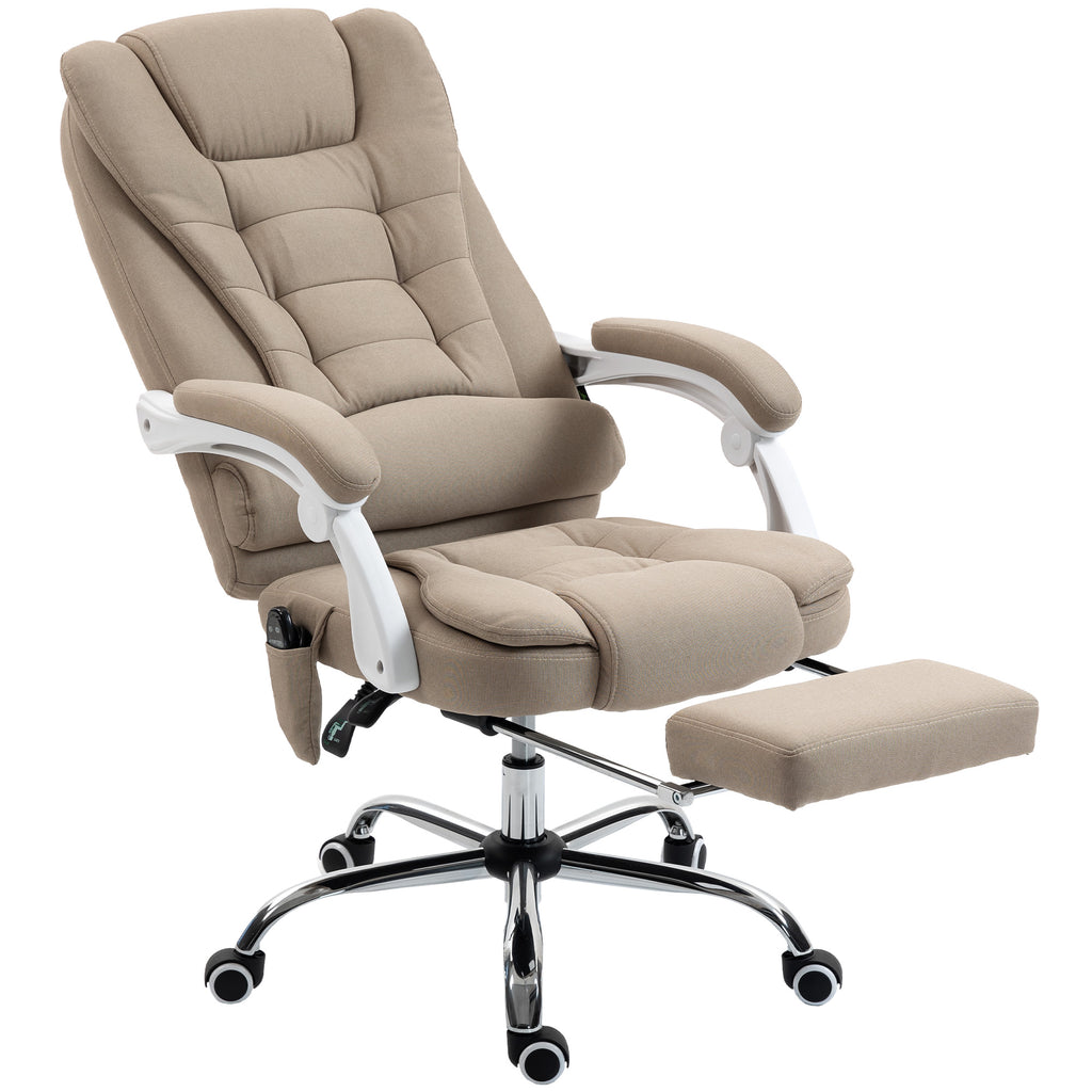 Fauteuil de bureau direction massant chauffant hauteur réglable dossier inclinable toile de lin beige-0