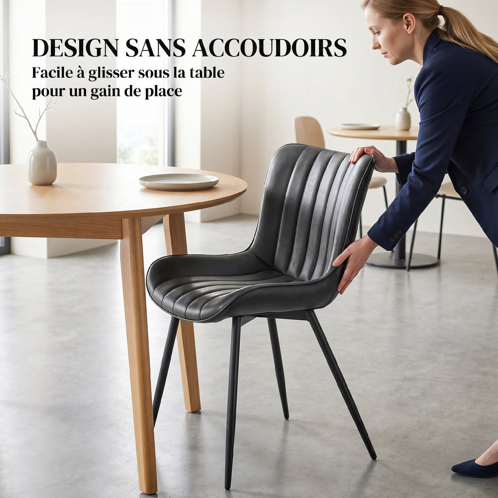 Lot de 2 chaises de salle à manger design moderne et capitonné pour salon, salle à manger, chambre à coucher, noir-6