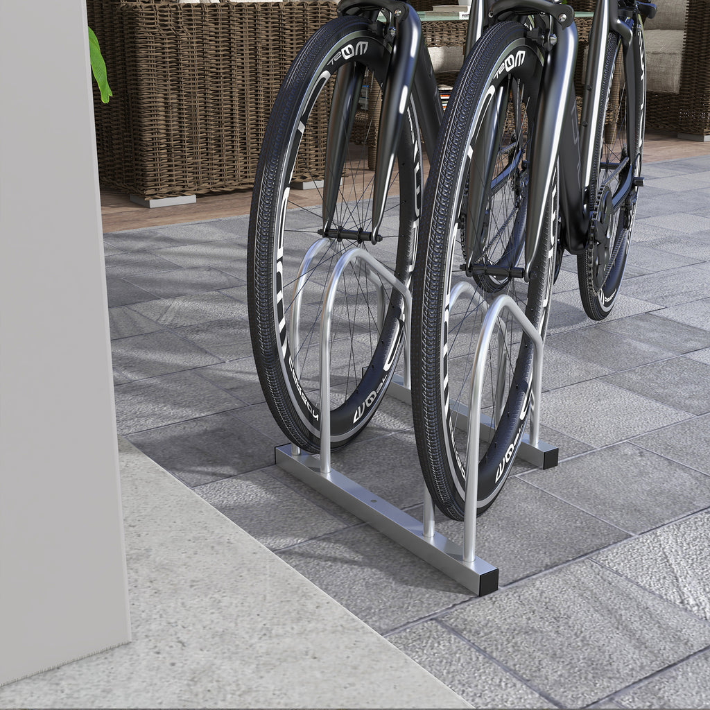 Râtelier 2 vélos range-vélos support rangement vélo à pneu 61 mm dim. 50L x 34l x 27,5H cm acier argenté-6
