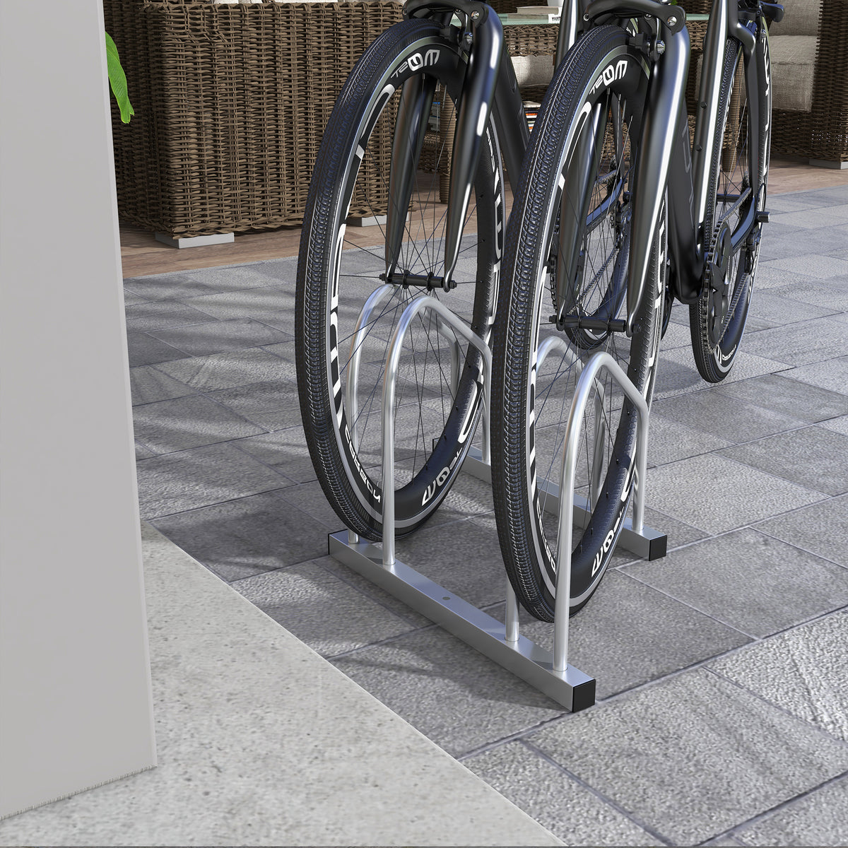 Râtelier 2 vélos range-vélos support rangement vélo à pneu 61 mm dim. 50L x 34l x 27,5H cm acier argenté-6