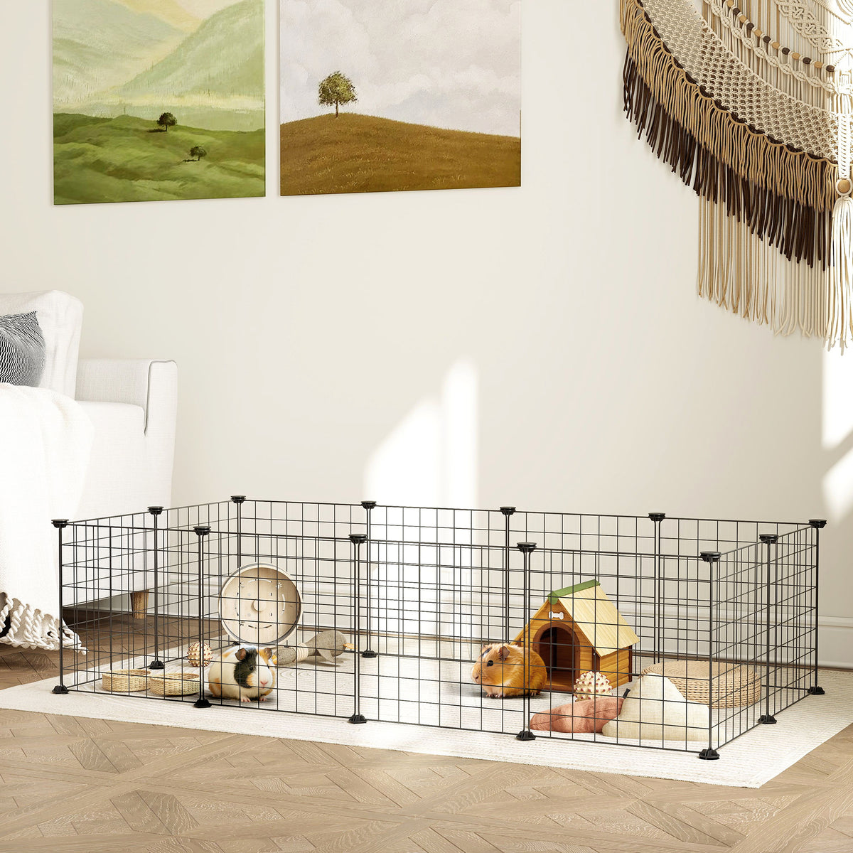 Cage parc enclos pour animaux domestiques L 106 x l 73 x H 36 cm bords arrondis fil métallique noir-1