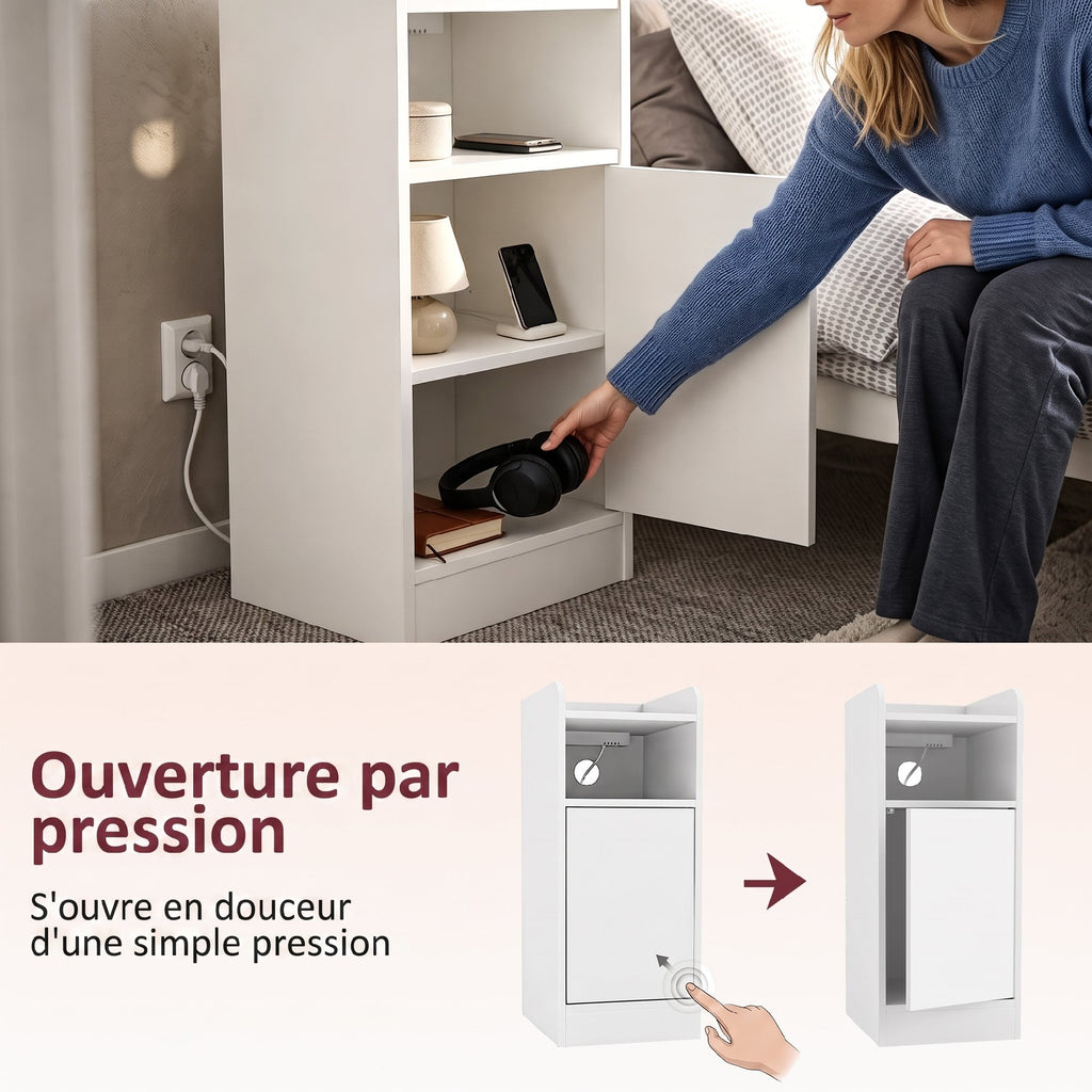 Lot de 2 tables de chevet avec station de charge, tables de nuit avec compartiment ouvert, étagère réglable, blanc-6