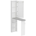 Armoire de Planche à Repasser Pliable avec Miroir, Armoire de Rangement avec 6 Compartiments, 2 Crochets, Blanc-0