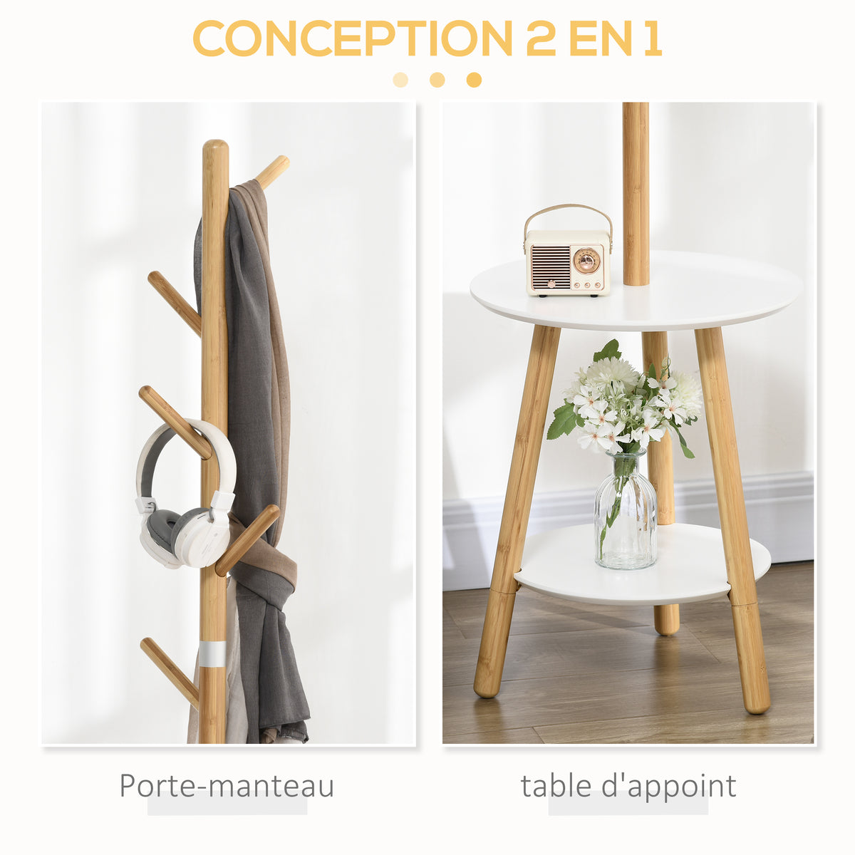 Porte-manteaux sur pied 2 en 1 5 crochets 2 étagères design contemporain cosy 39,5 x 39,5 x 171 cm coloris bois naturel-4