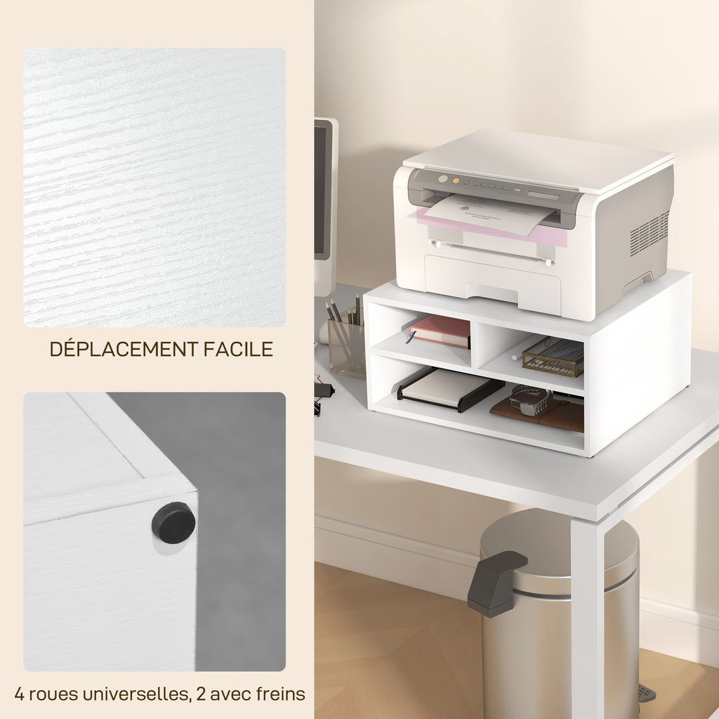 Organiseur bureau aspect blanc avec 3 compartiments fournitures support d'imprimante 47 x 40 x 22,5 cm-4