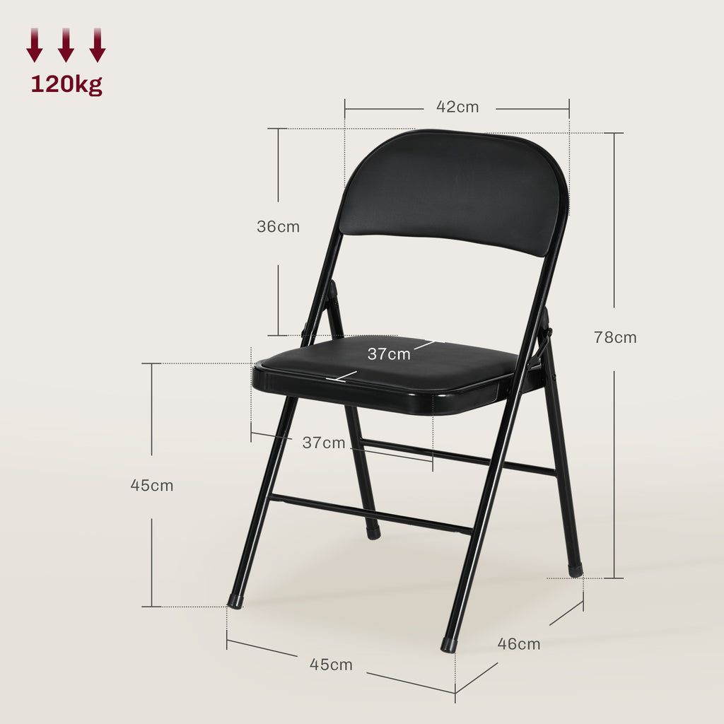 Lot de 2 chaises pliantes chaises de salle à manger portables cadre en acier dim. 45l x 46P x 78H cm noir-2