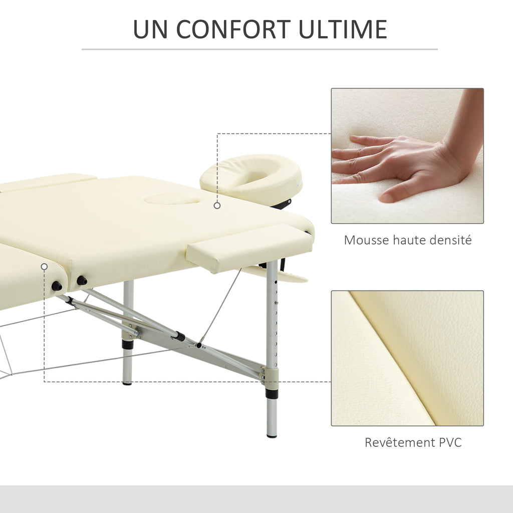 Table de massage pliable portable + housse de transport charge max. 225 Kg hauteur réglable 210 x 90 cm crème-5