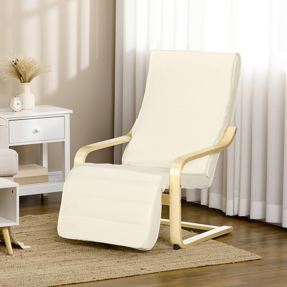 Fauteuil Relax Confort et Relaxation avec Repose-Pied réglable déhoussable 94 x 66,5 x 100 cm cm Bois Massif Crème-9