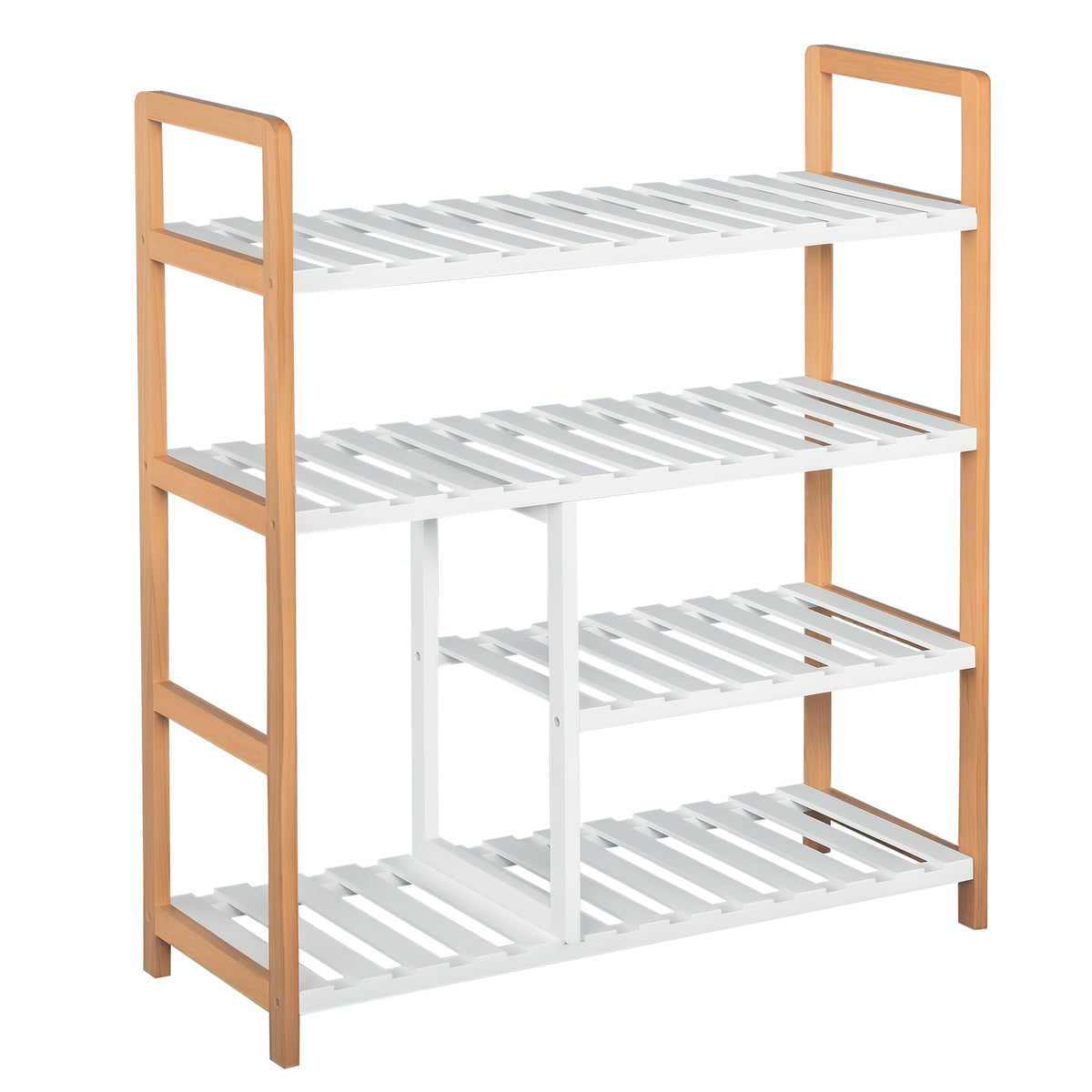 Etagère à Chaussures - étagère de Rangement - Meuble Chaussures 4 Niveaux Bois de pin étagères à Lattes MDF Blanc-0