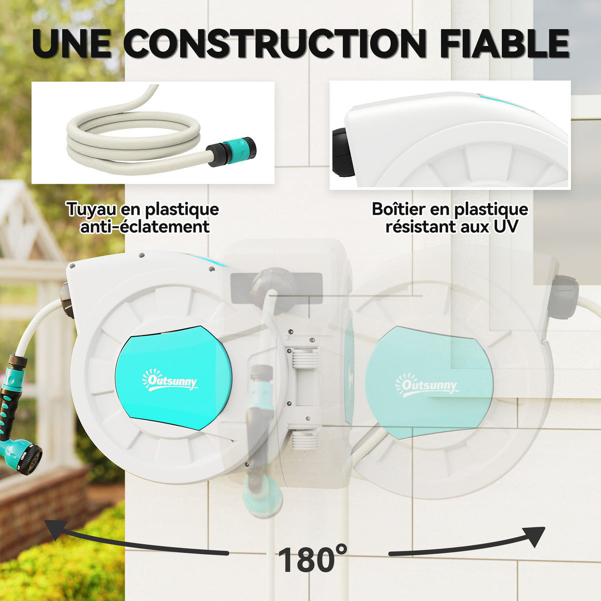 Enrouleur tuyau arrosage dévidoir de tuyaux d'eau 35+2 m support mural + poignée pivotant à 180° 55 x 20 x 42 cm gris clair-4