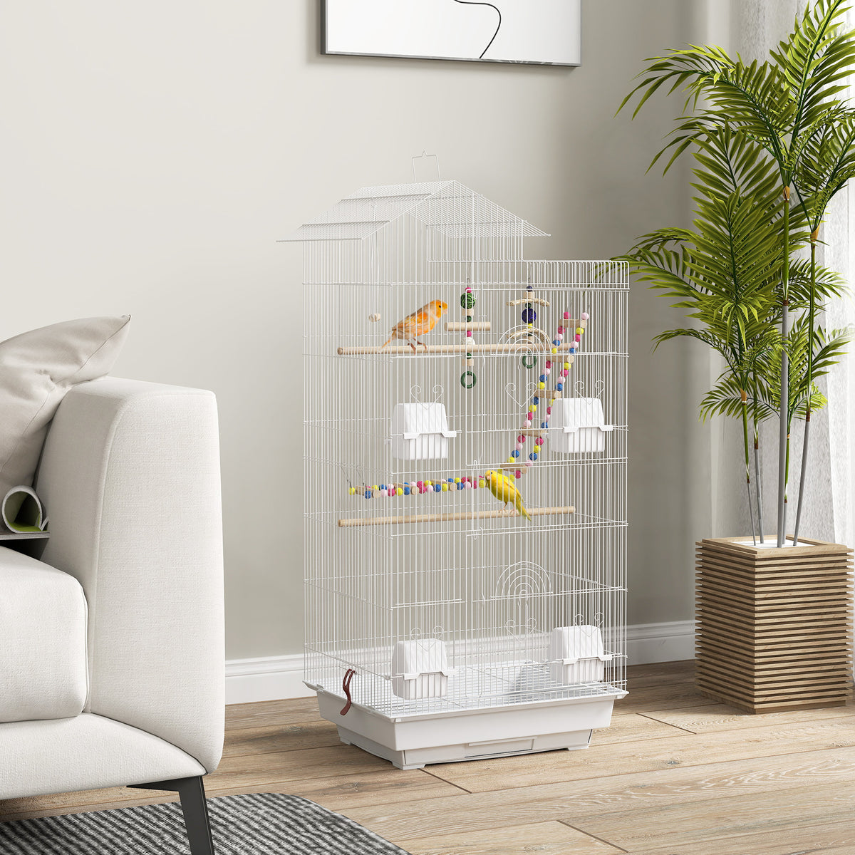 Cage à oiseaux 46 x 36 x 100 cm 4 mangeoires 3 perchoirs cage pour perruche calopsitte conure pinson canaris-1
