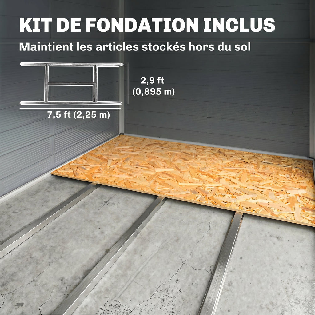 Abri de jardin en résine 4,56 m² avec kit de fondation galvanisé structure en aluminium 240 x 190 x 228 cm gris foncé-5