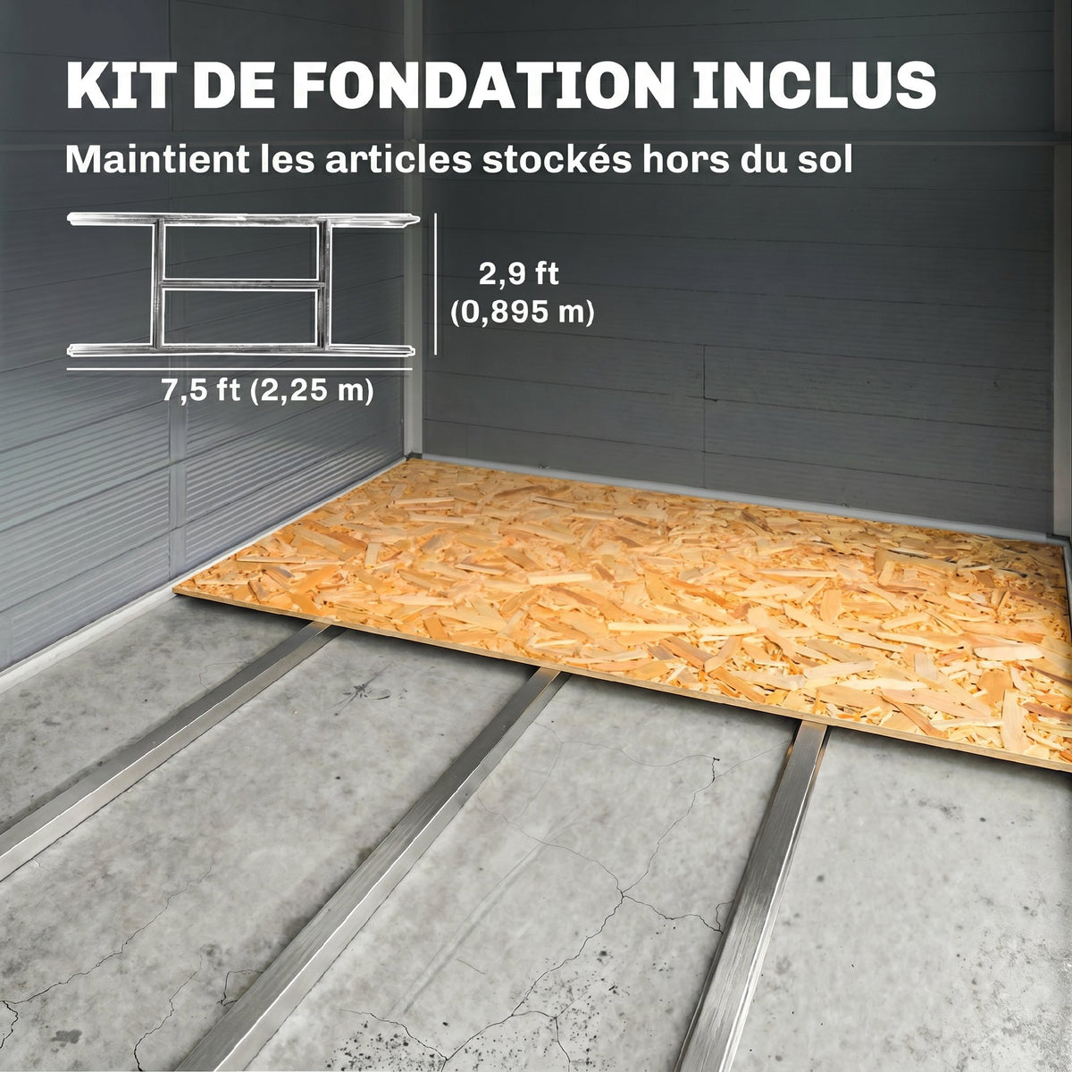 Abri de jardin en résine 4,56 m² avec kit de fondation galvanisé structure en aluminium 240 x 190 x 228 cm gris foncé-5