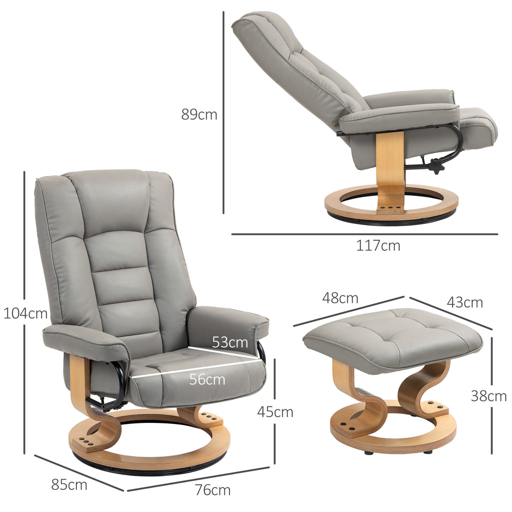 Fauteuil de relaxation inclinable avec repose-pied, pivotant, cadre en bois , revêtement synthétique gris-2