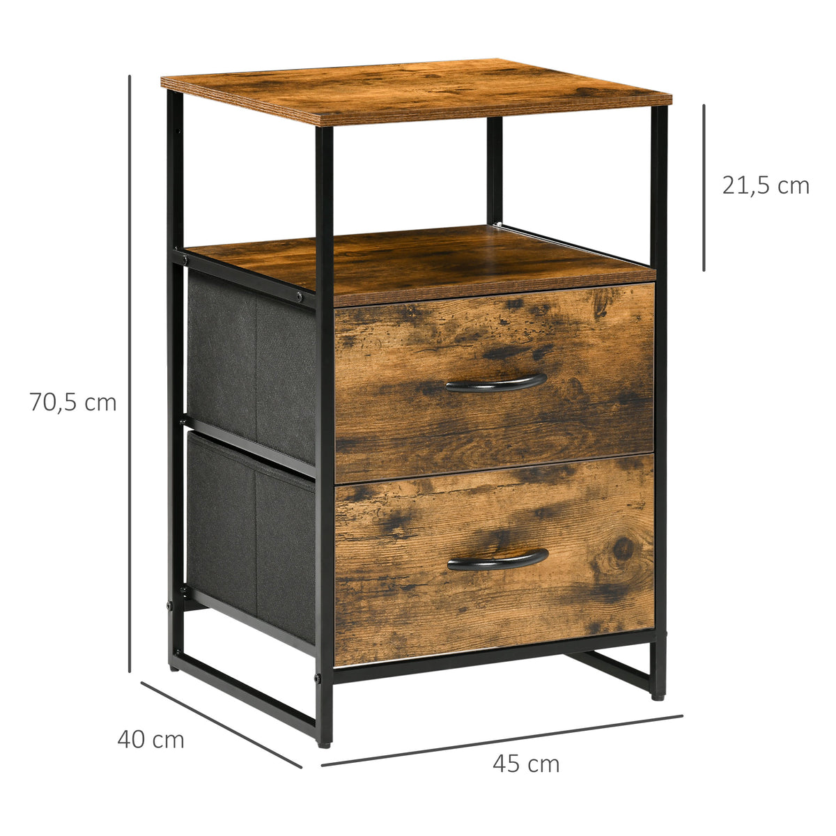 Table de Chevet avec 2 Tiroirs Tissus Table d'appoint petit Meuble de Rangement Style Industriel Commode 2 tiroirs - 45 x 40 x 70,5 cm - Bois et métal-2