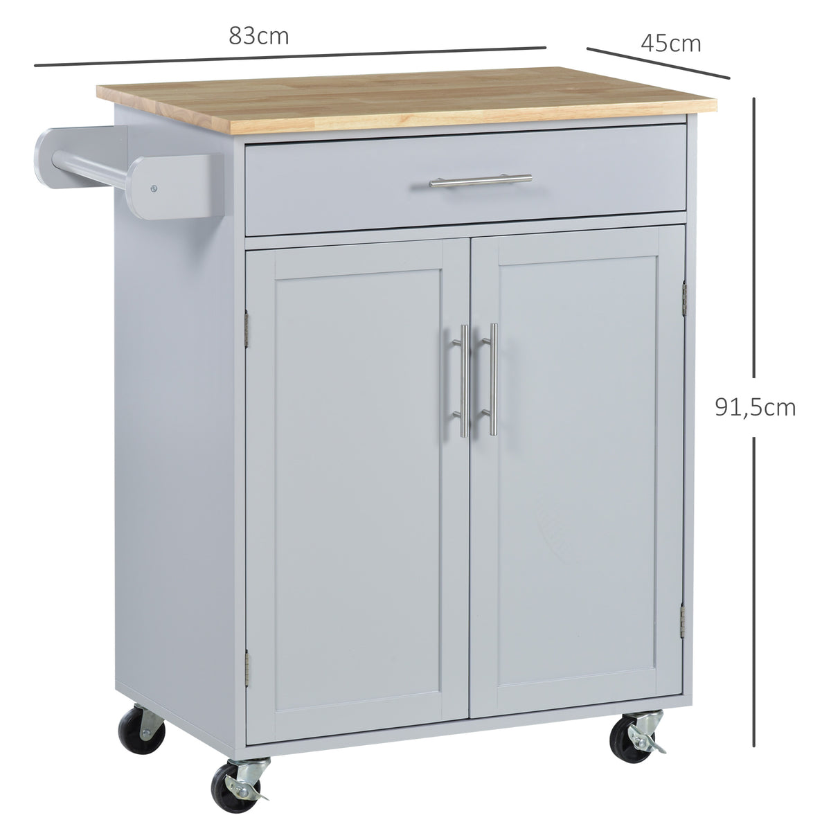 Desserte de cuisine sur roulettes chariot de service Ilot de cuisine avec tiroir de placard et porte-torchons - gris-2