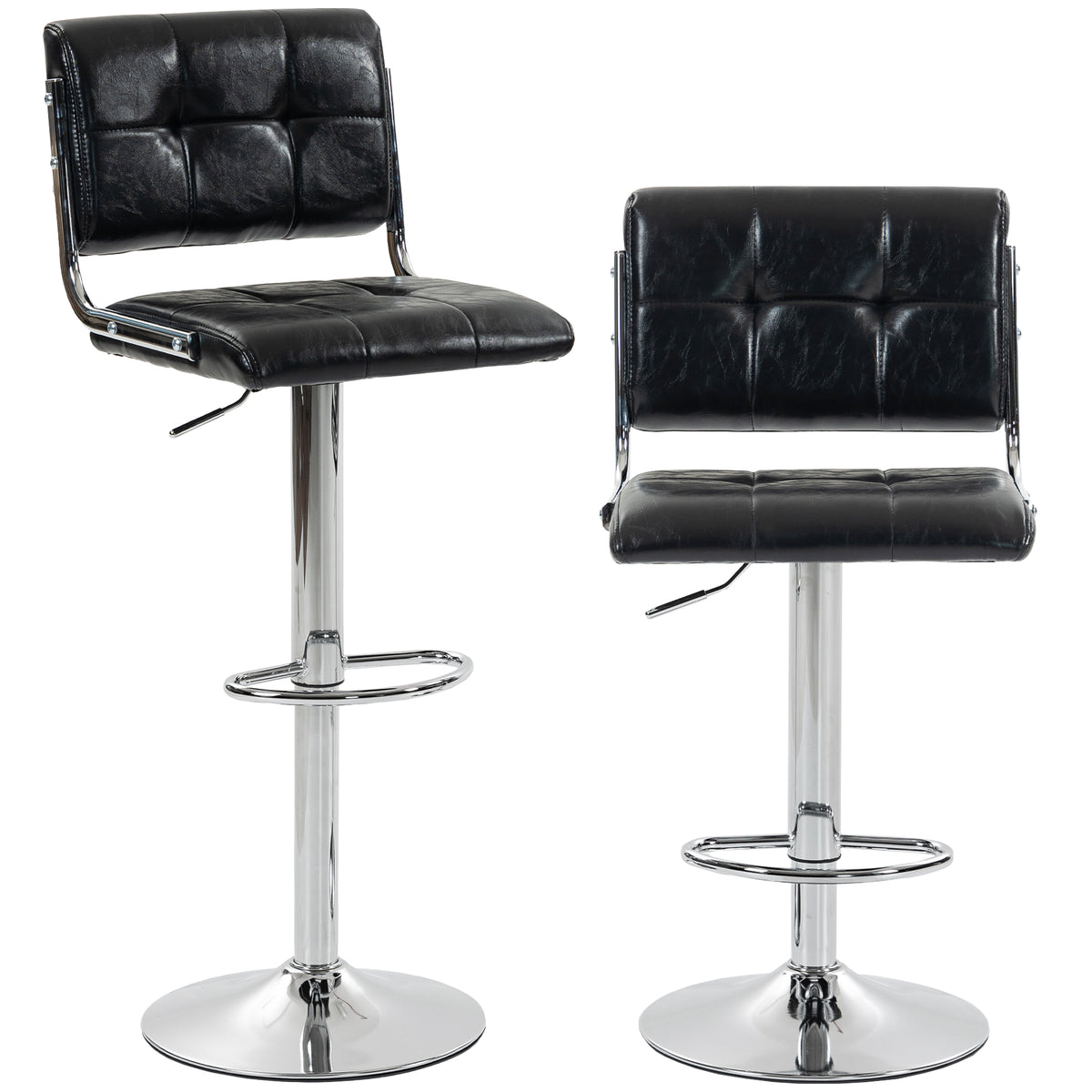 Lot de 2 tabourets de bar, hauteur réglable, pivotant 360°, siège rembourré, dossier et repose-pieds, noir-0