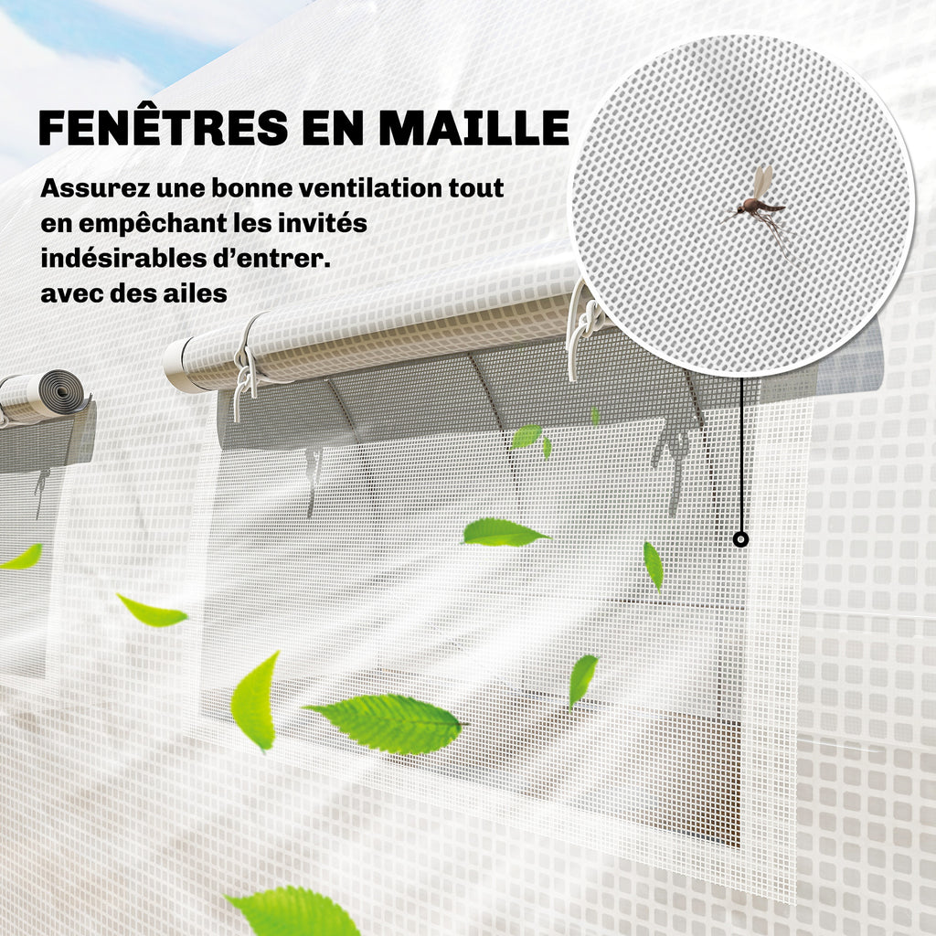 Serre Tunnel de Jardin 18m², Serre de Jardin Tunnel avec Porte et 12 Fenêtres avec Moustiquaires, 295x597x200cm, Blanc-6
