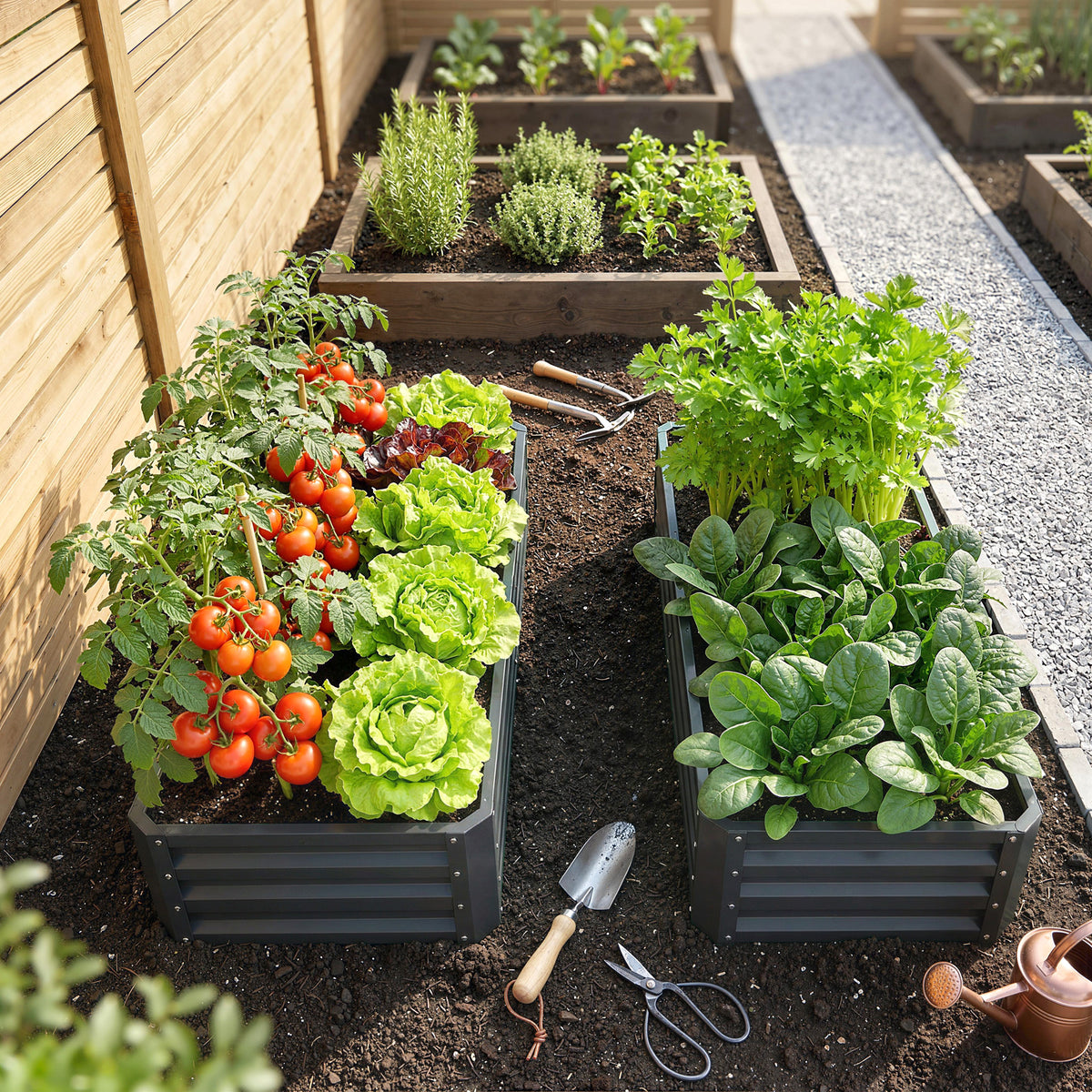 Lot de 2 carrés potagers de jardin rectangulaire tôle d'acier ondulée 120 x 60 x 30,5 cm gris-7