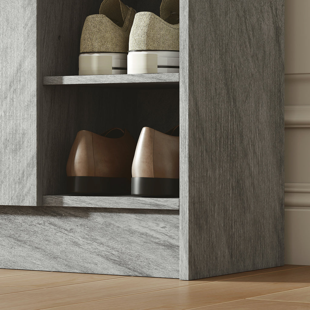 Meuble de rangement à chaussures pour entrée avec 4 compartiments ouverts et placard double porte - étagère réglable-7