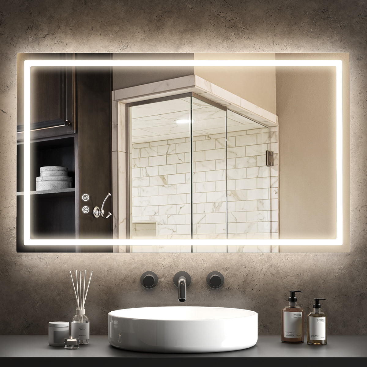 Miroir salle de bain éclairage LED miroir lumineux salle de bain mural interrupteur tactile lumière 3 couleurs 100 x 60 cm-1
