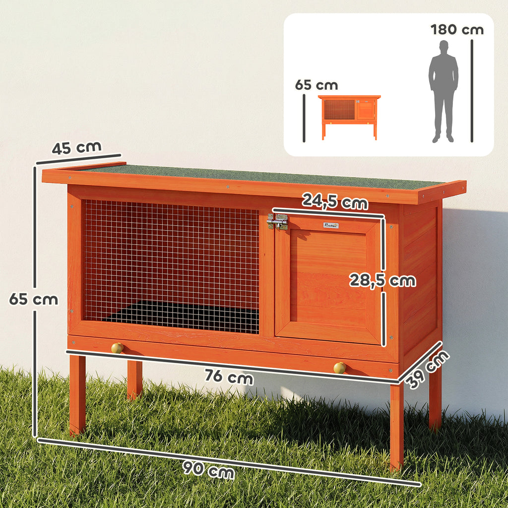 Clapier Lapin Extérieur en Bois, Toit Ouvrable en Asphalt et Plateau Coulissant, Design Surélevé, 90x45x65cm, Orange-2