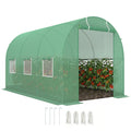Serre de Jardin Tunnel Surface Sol 7m² 3,5L x 2l x 2H m châssis Tubulaire renforcé Porte zippée 6 fenêtres enroulables Vert-0