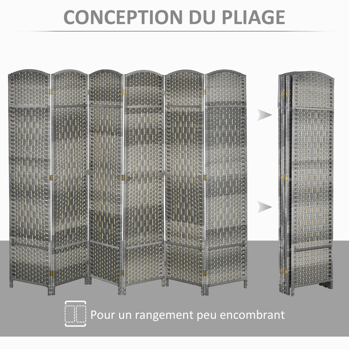 Paravent intérieur en bois 6 panneaux séparateur de pièce pliable pour salon chambre 270 x 180 cm gris mélangé-3