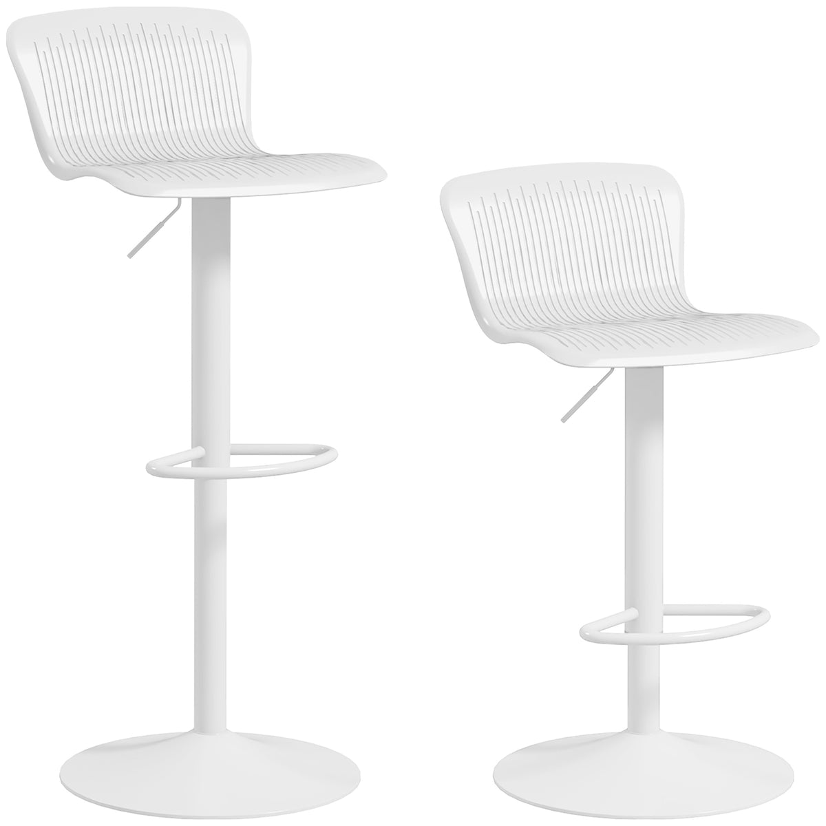 Lot de 2 tabourets de bar, chaises de bar réglable en hauteur, dossier et repose-pieds, 38,5x40x76,5-97,5cm, blanc-0