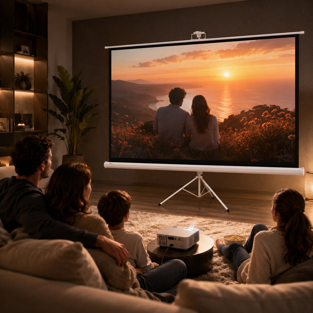 Écran de projection 100 pouces avec support trépied hauteur réglable, écran 4K HD 16:9-8