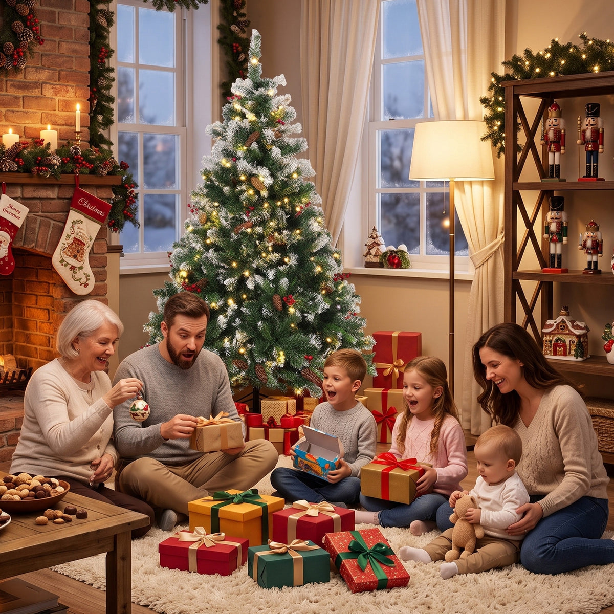 Sapin de Noël Artificiel Lumineux et Enneigé 150cm, Arbre de Noël, Télécommande, 11 Modes d'Éclairage, 210 LED, Vert-9