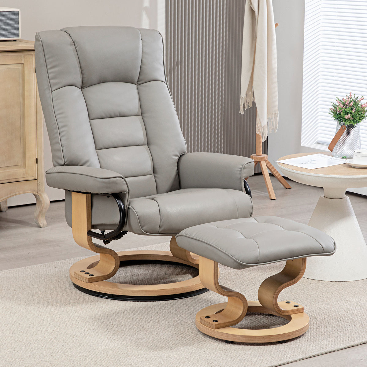 Fauteuil de relaxation inclinable avec repose-pied, pivotant, cadre en bois , revêtement synthétique gris-1
