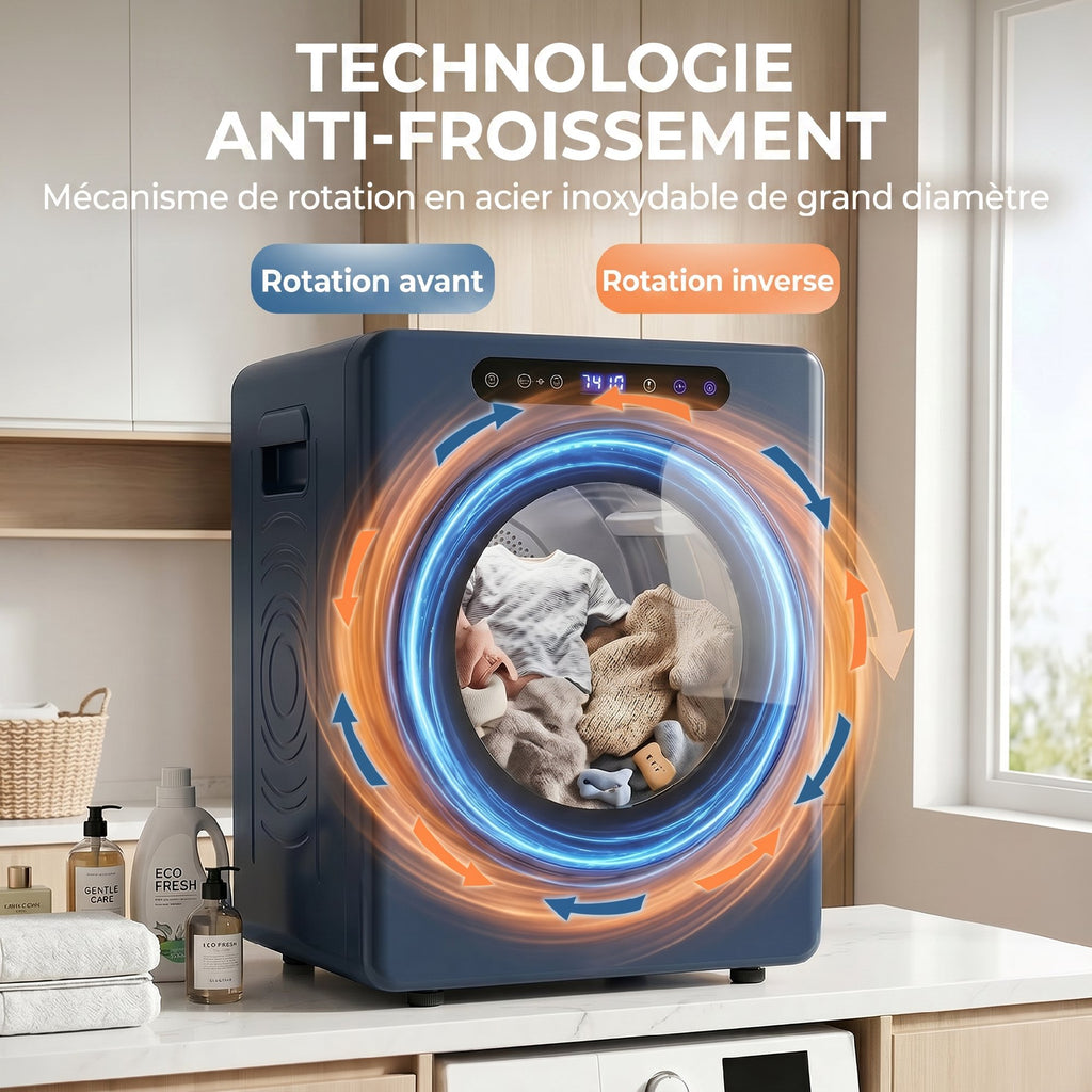 Sèche linge à évacuation, sèche-linge électrique 1000 W 3 Kg, modes Extra Dry et ECO, minuterie, acier inoxydable, bleu-5