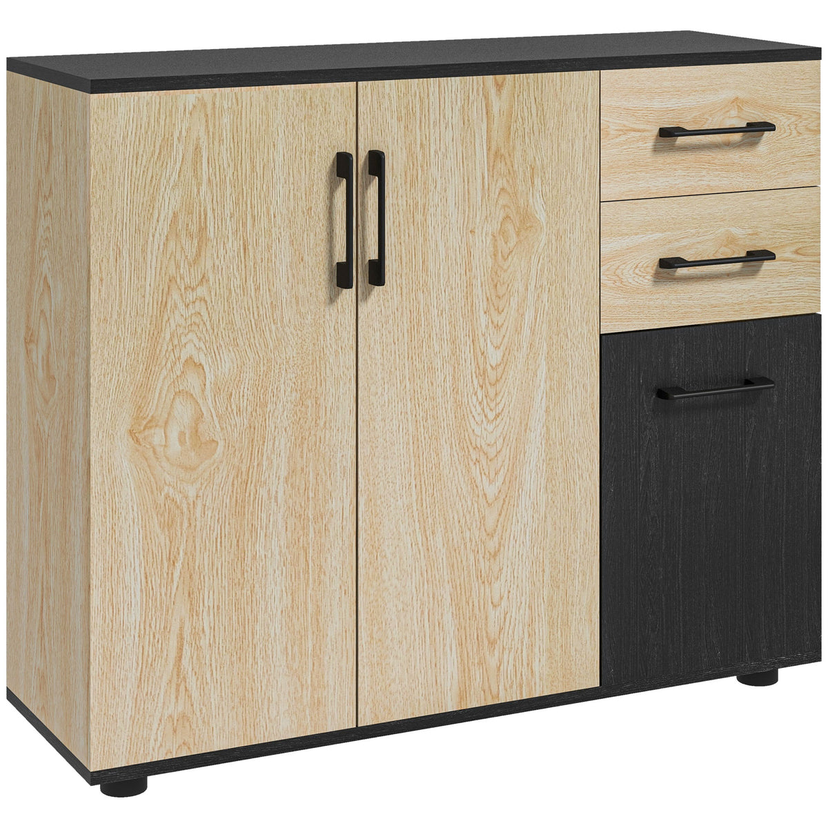 Meuble buffet de rangement cuisine 2 placards étagère réglable 2 tiroirs 90 x 30 x 75,5 cm naturel noir-0