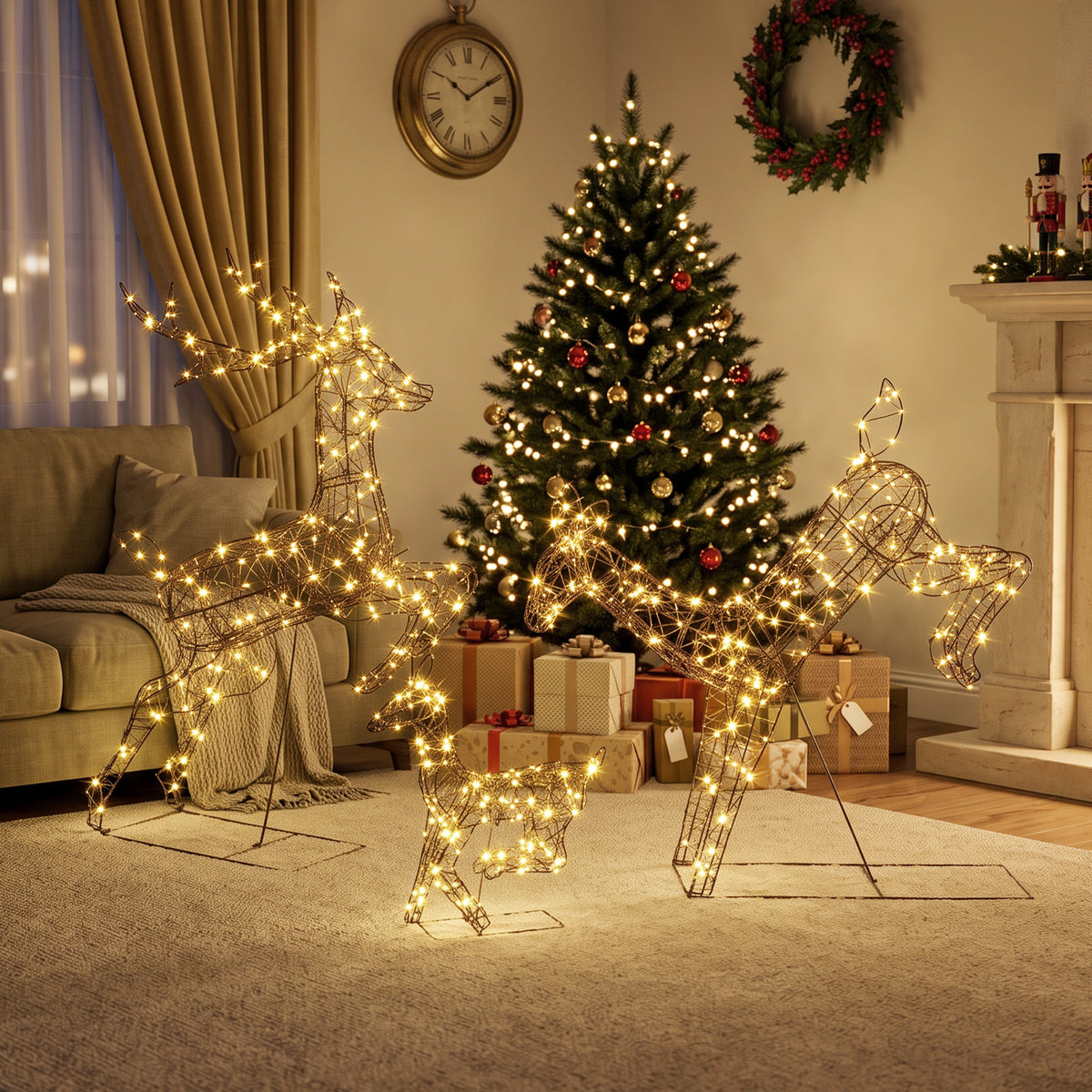 Lot de 3 Rennes Lumineux Noël Extérieur 120 cm, Cerf Lumineux Noël avec 200 LED Blanc Chaud, 8 Modes et Minuterie-7