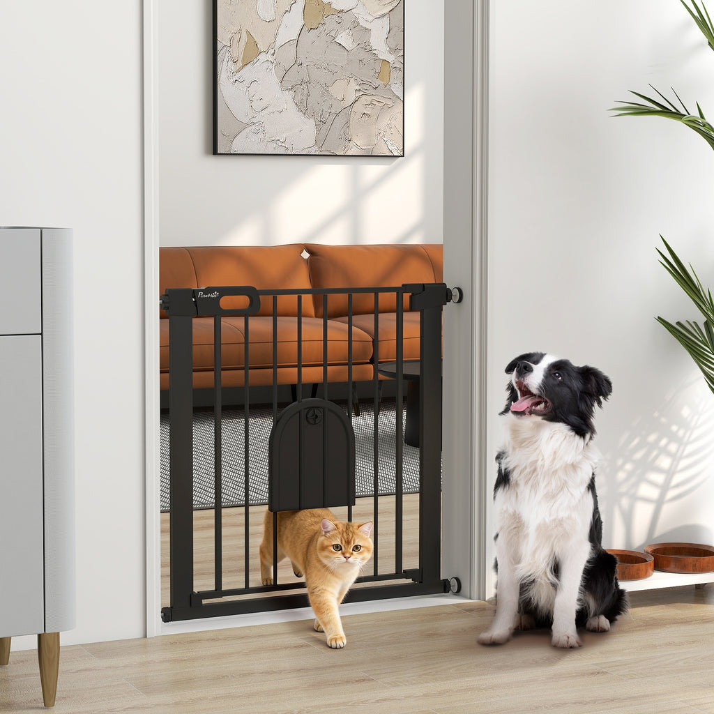 Barrière de sécurité animaux avec porte fermeture automatique système de double verrouillage, acier noir-1