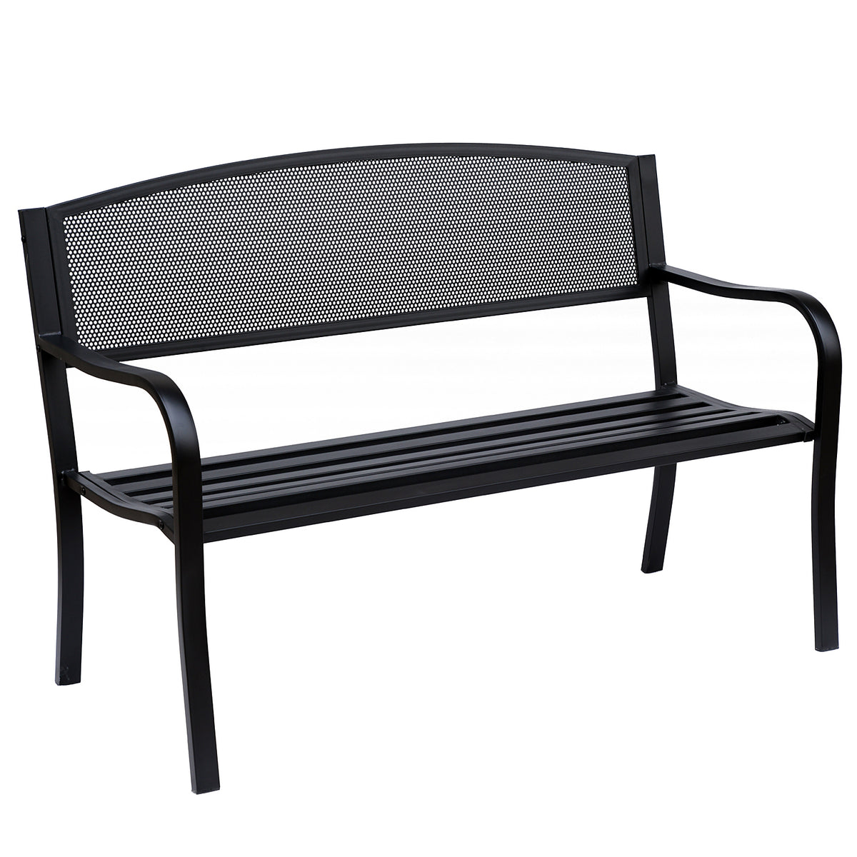 Banc 3 Places de Jardin terrasse Style Contemporain 127L x 60l x 87H cm métal époxy anticorrosion Noir-9