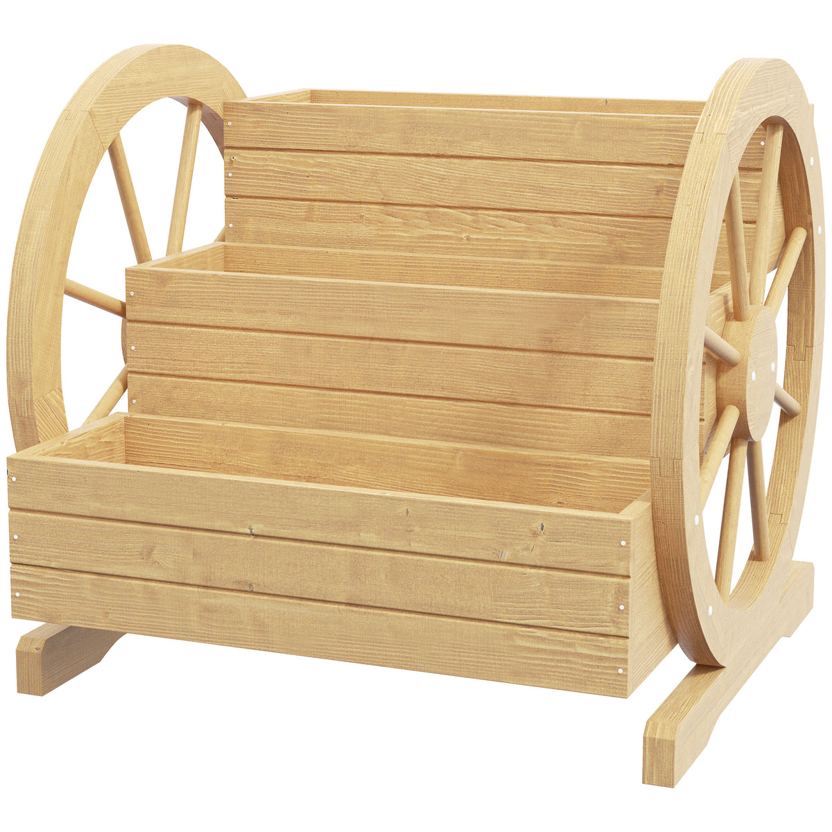 Jardinière sur Pieds carré Potager 3 étages avec 2 roues Charrette Bois Sapin, dim. 62L x 61l x 57H cm-0